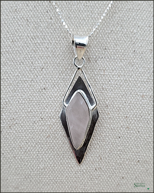 Rose Quartz and Sterling Silver Modern Pendant