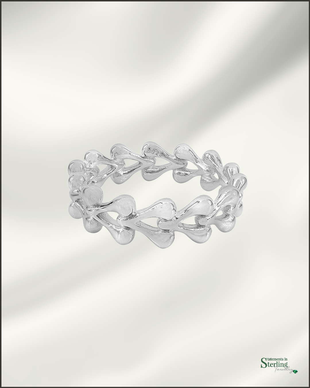 Sterling Silver Modern Heart Ring in Rhodium