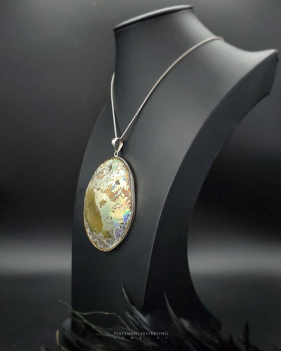 Roman Glass and Sterling Silver Statement Pendant III