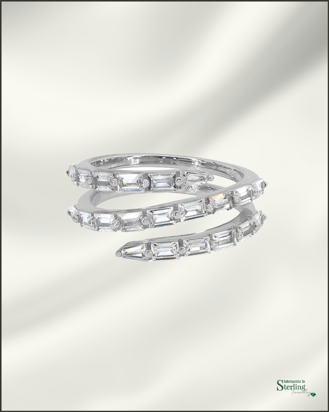 Sterling Silver and Cubic Zirconia Serpent Ring in Rhodium