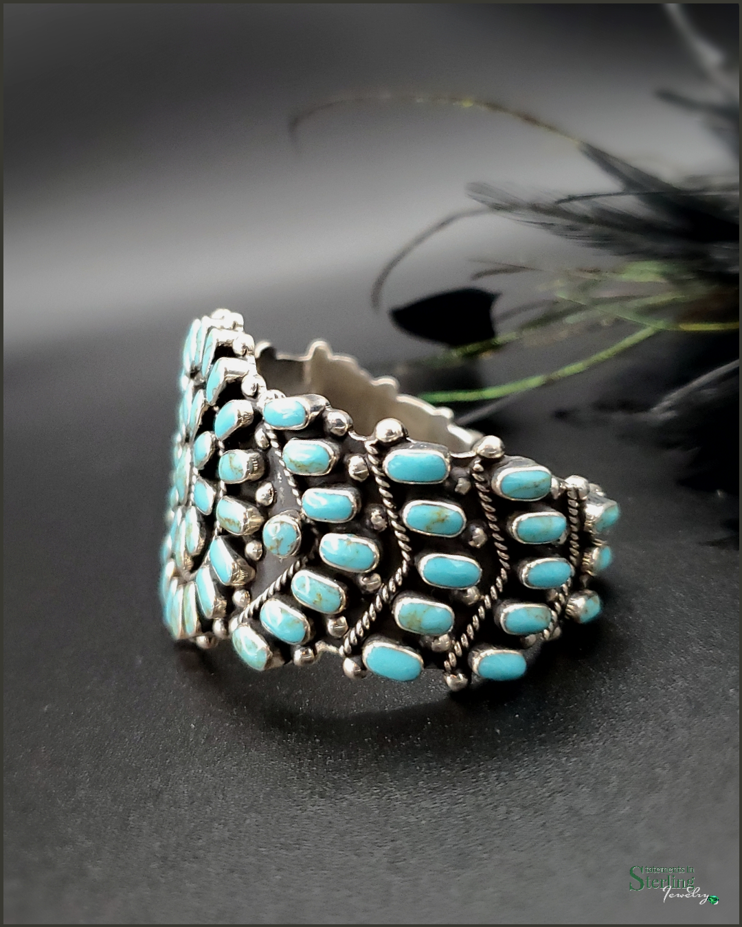 Turquoise and Sterling Silver Flower Cluster Cuff Bracelet