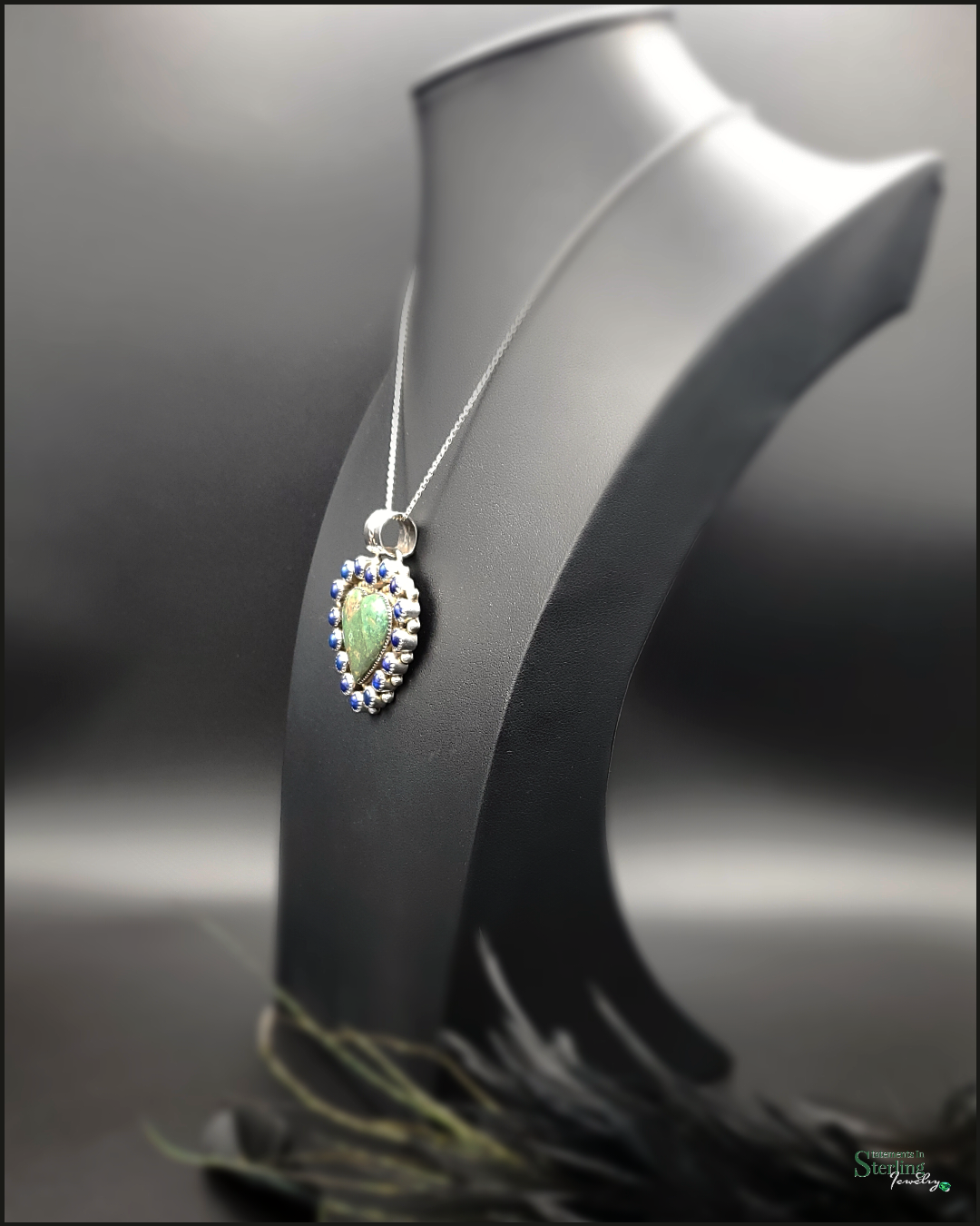 Kingman Turquoise, Lapis Lazuli and Sterling Silver Custom Heart Pendant by Sandra Parkett