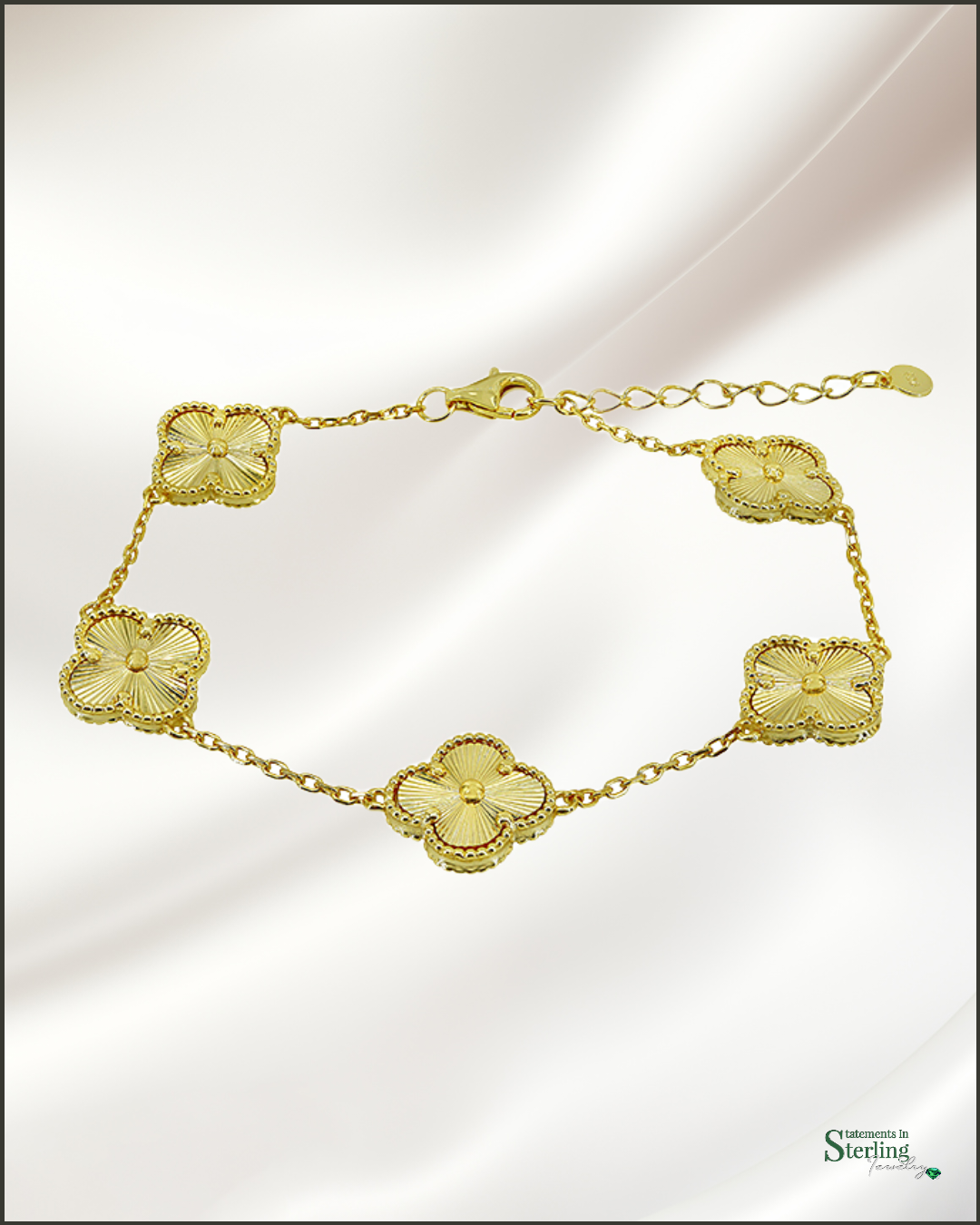 Sterling Silver Clover Station Bracelet in Gold