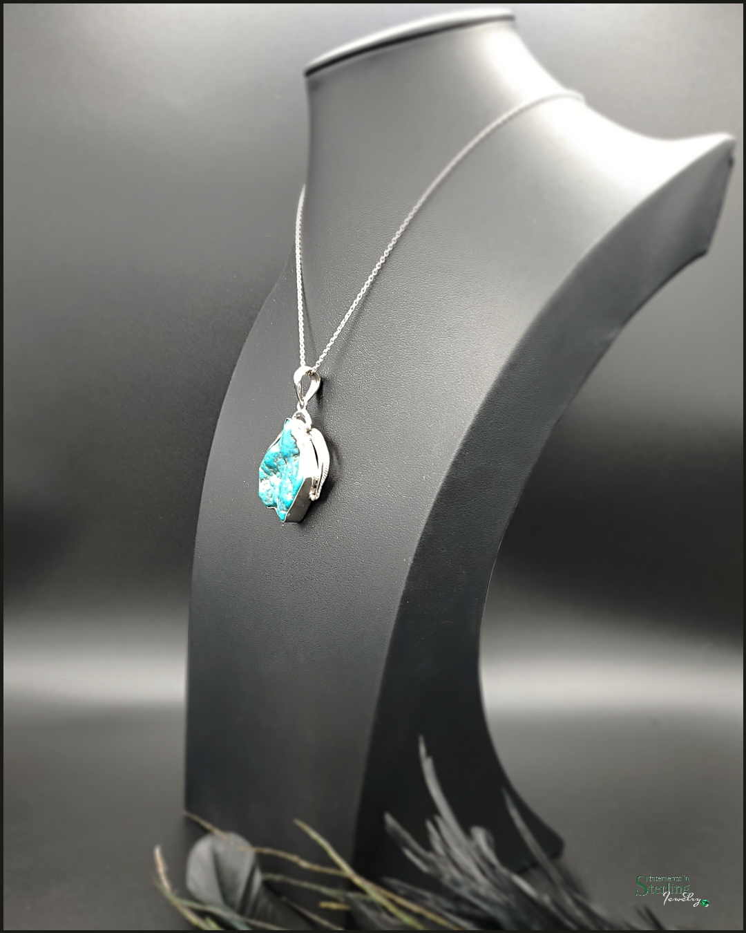 Turquoise and Sterling Silver Feather Pendant
