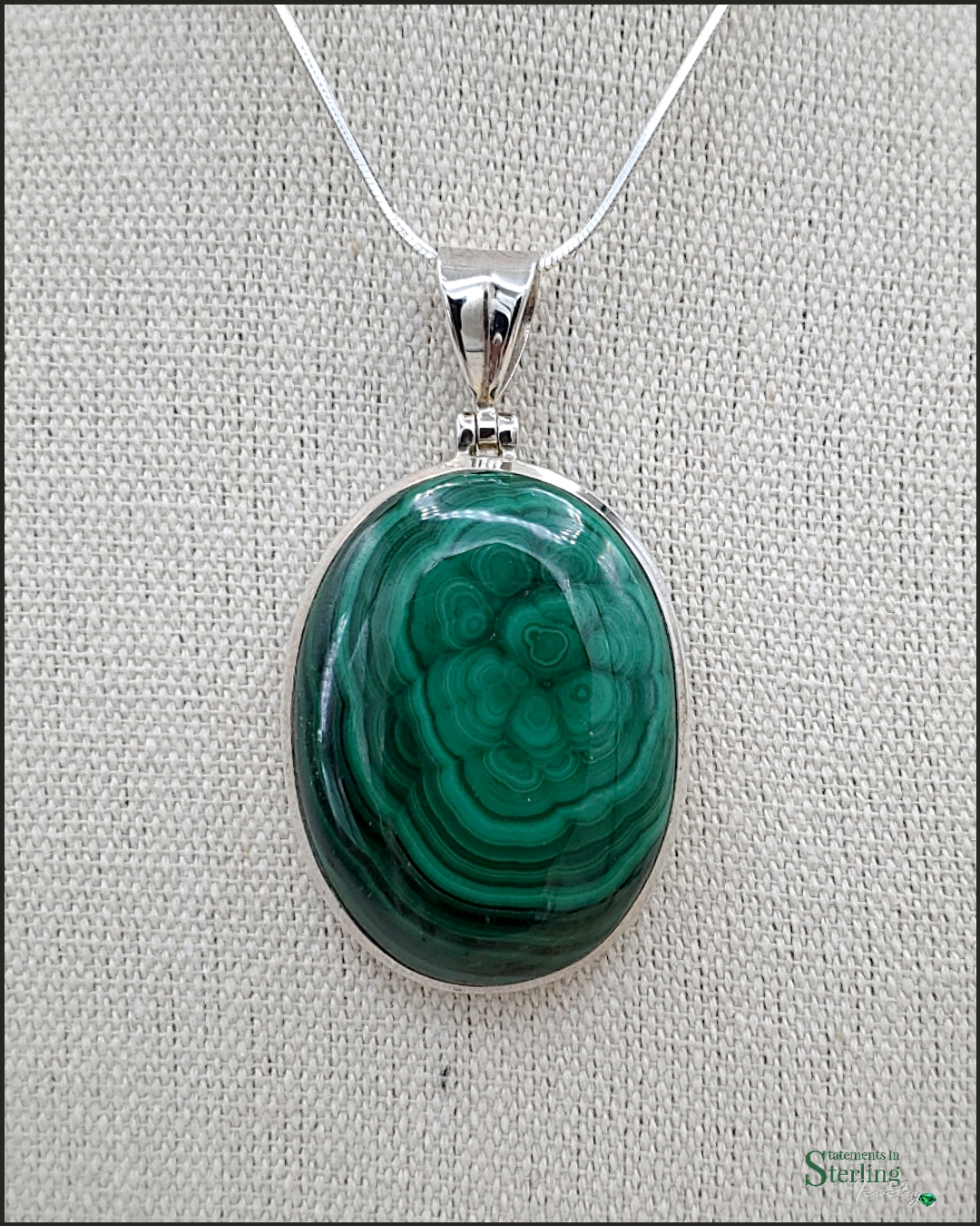 Malachite and Sterling Silver Oval Pendant