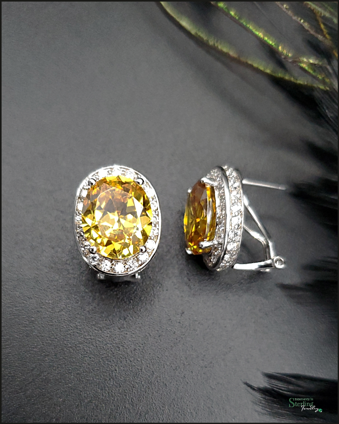 Vintage Sterling Silver and Canary Cubic Zirconia Earrings