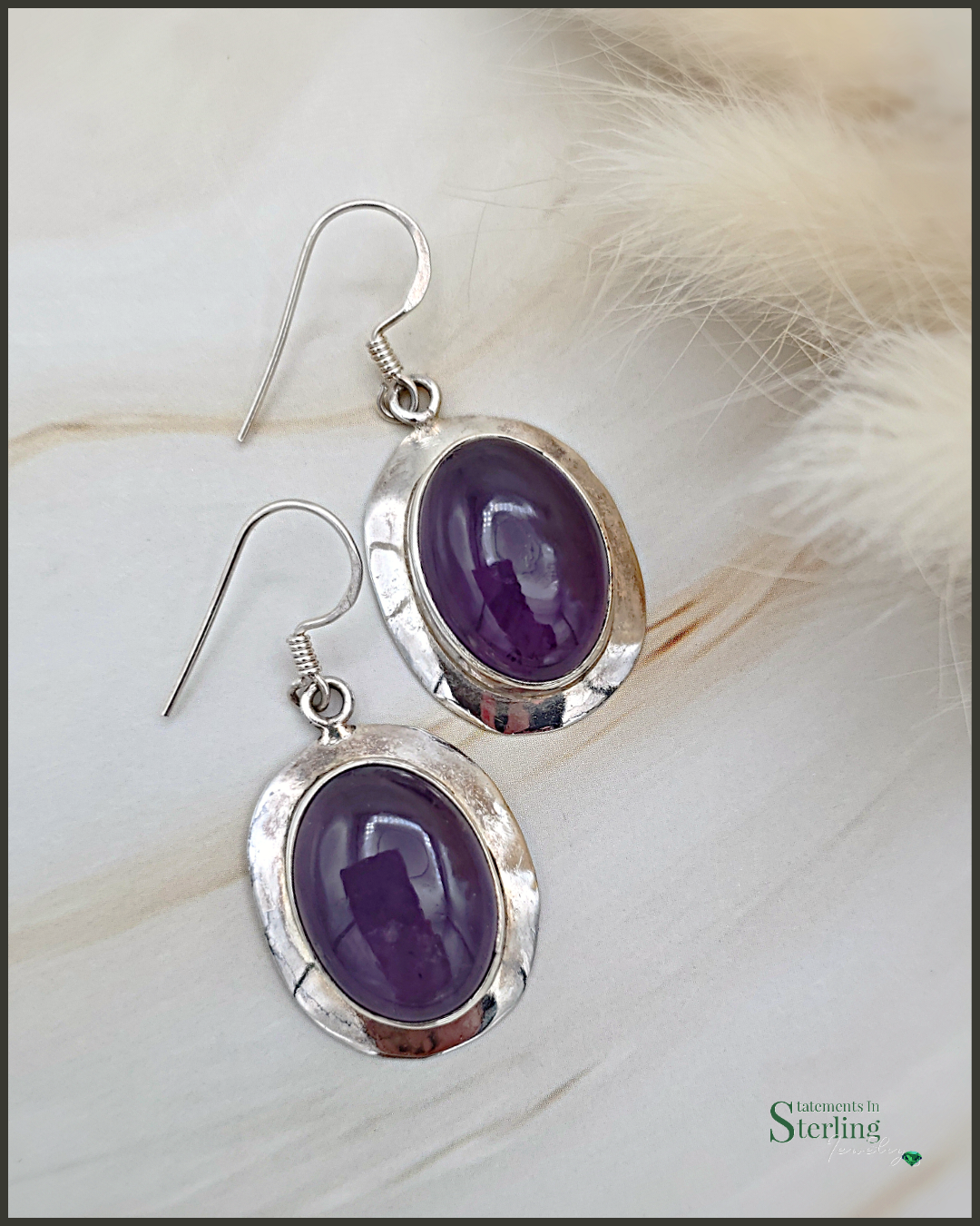 Purple Amethyst and Sterling Silver Oval Earrings