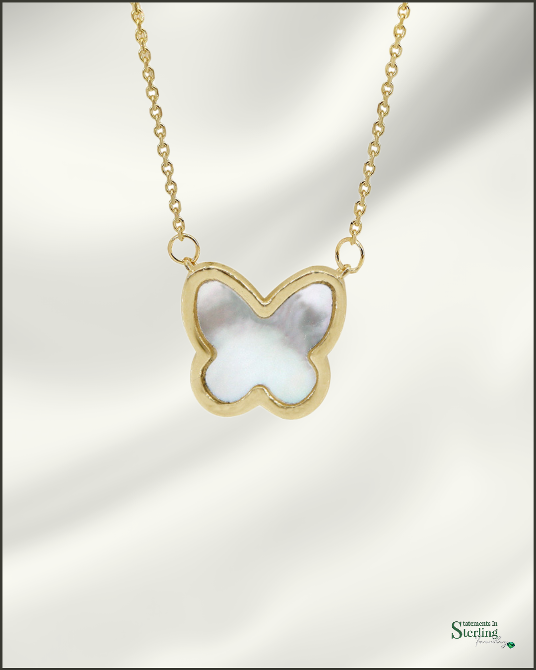 10k Gold Mother of Pearl Butterfly Necklace