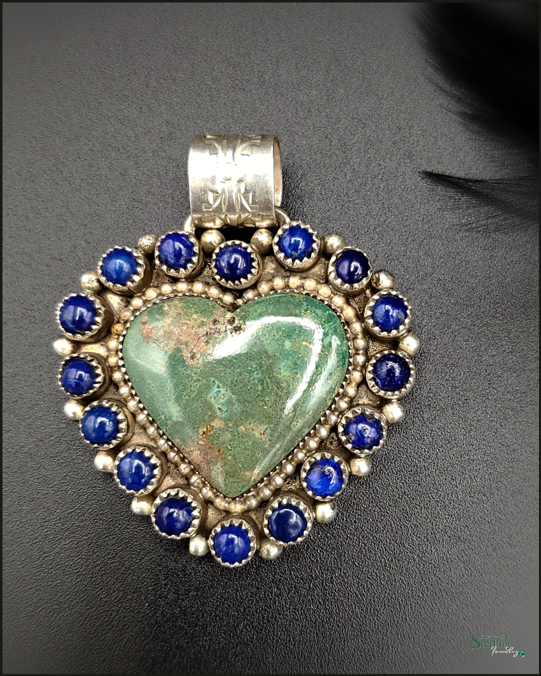 Kingman Turquoise, Lapis Lazuli and Sterling Silver Custom Heart Pendant by Sandra Parkett
