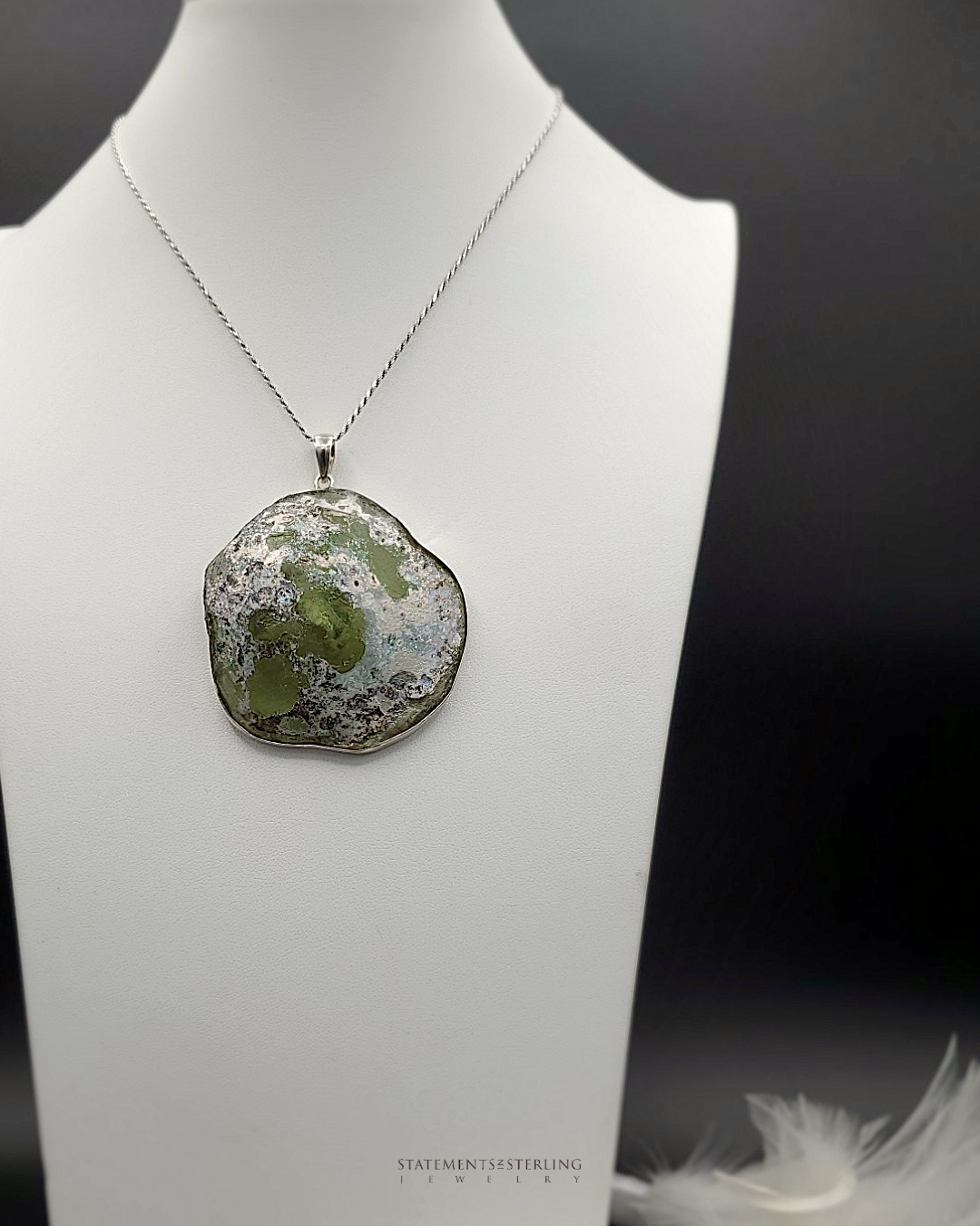 Roman Glass and Sterling Silver Statement Pendant X