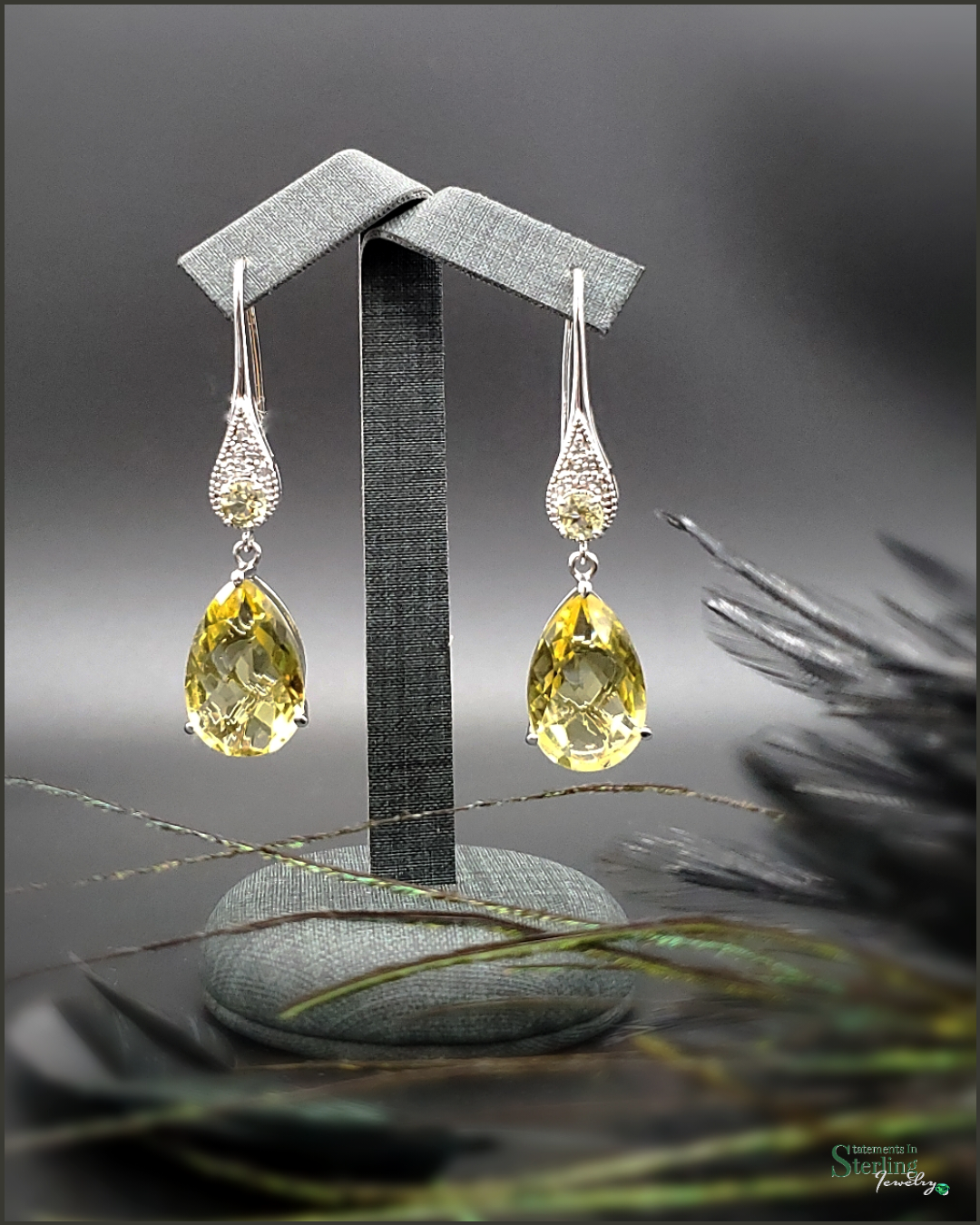 Vintage Lemon Drop Quartz and Sterling Silver Earrings