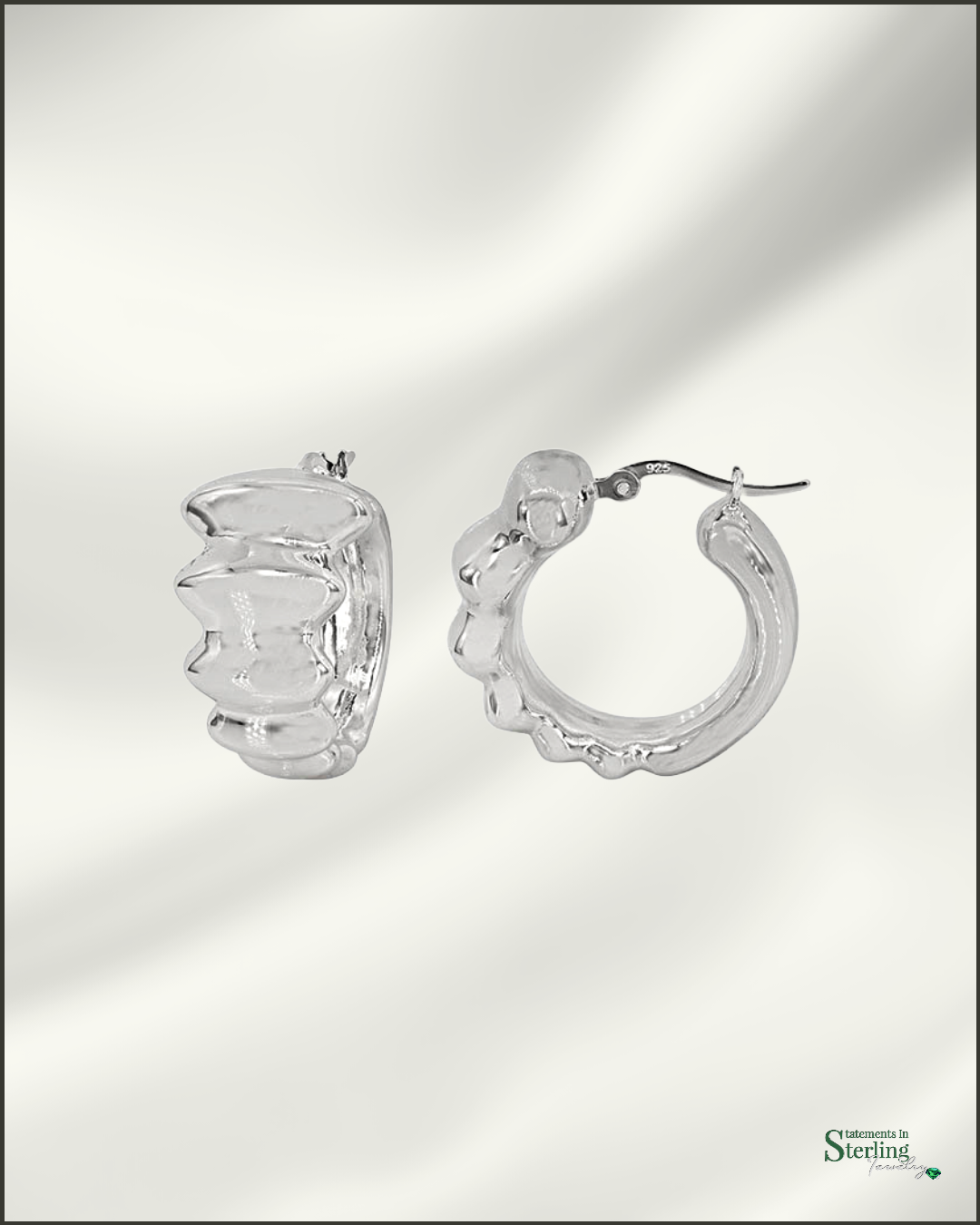 Sterling Silver Puffy Hoop Earrings in Rhodium