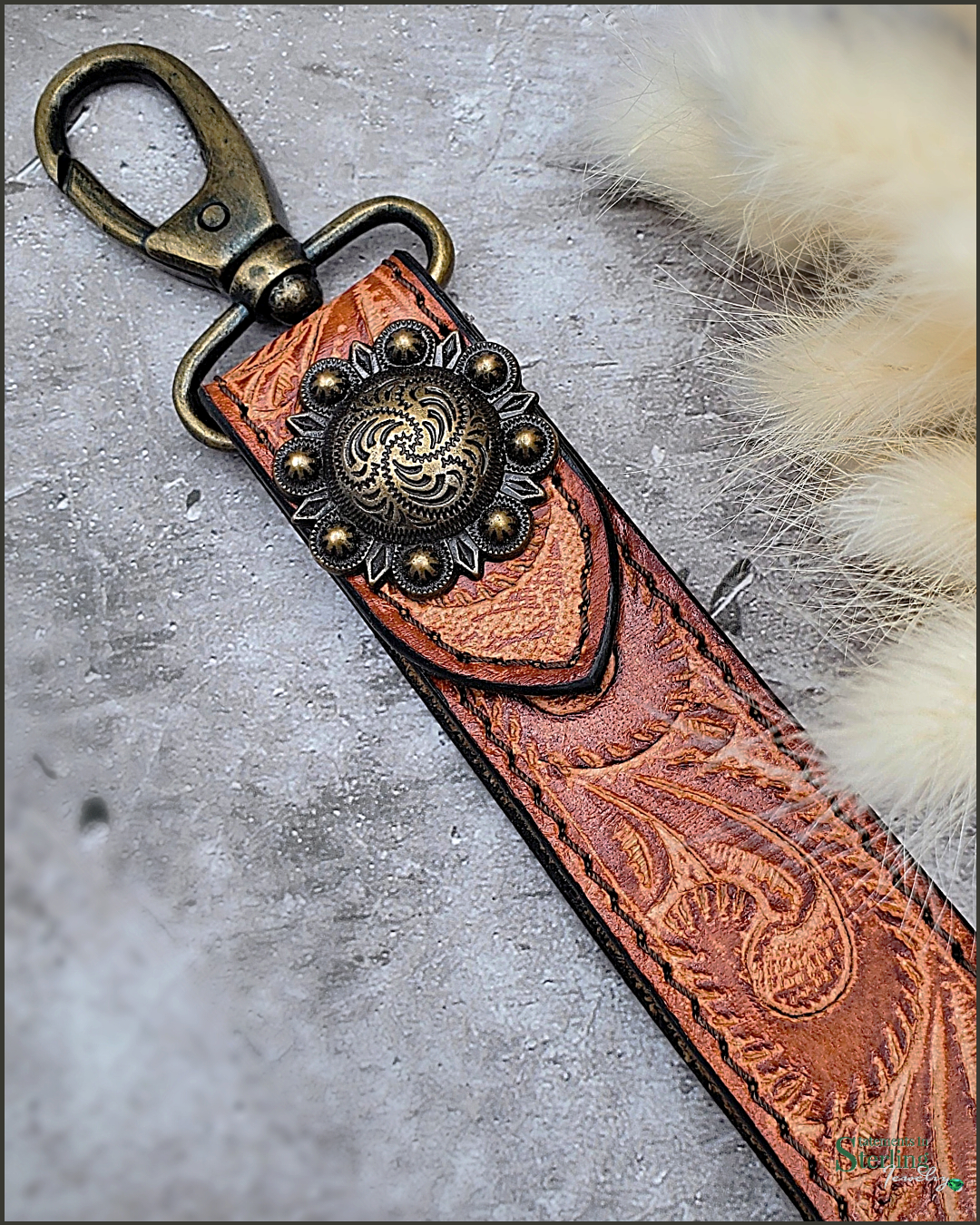 Embossed leather keychain online