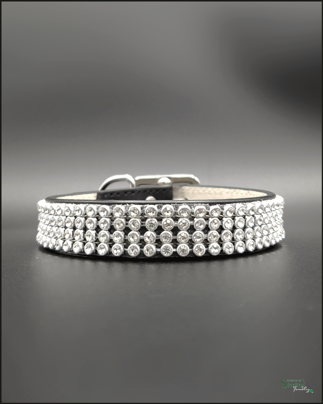 Mutt Couture Rhinestone and Leather Petite Glam Dog Collar in Black