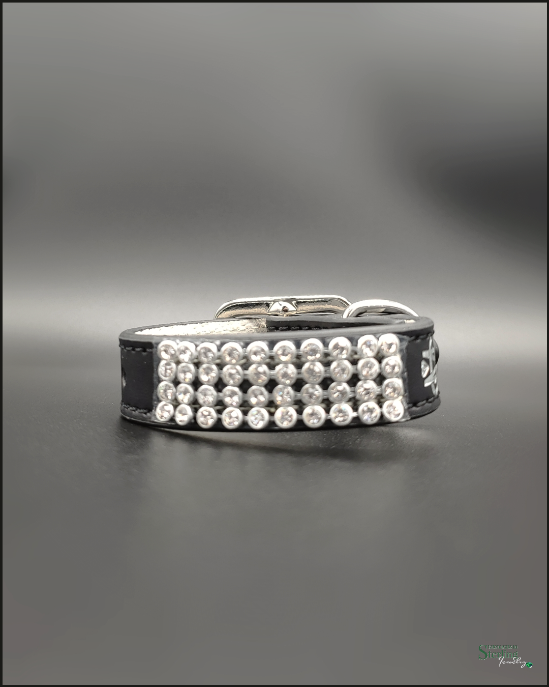 Mutt Couture Rhinestone and Leather Petite Glam Dog Collar in Black