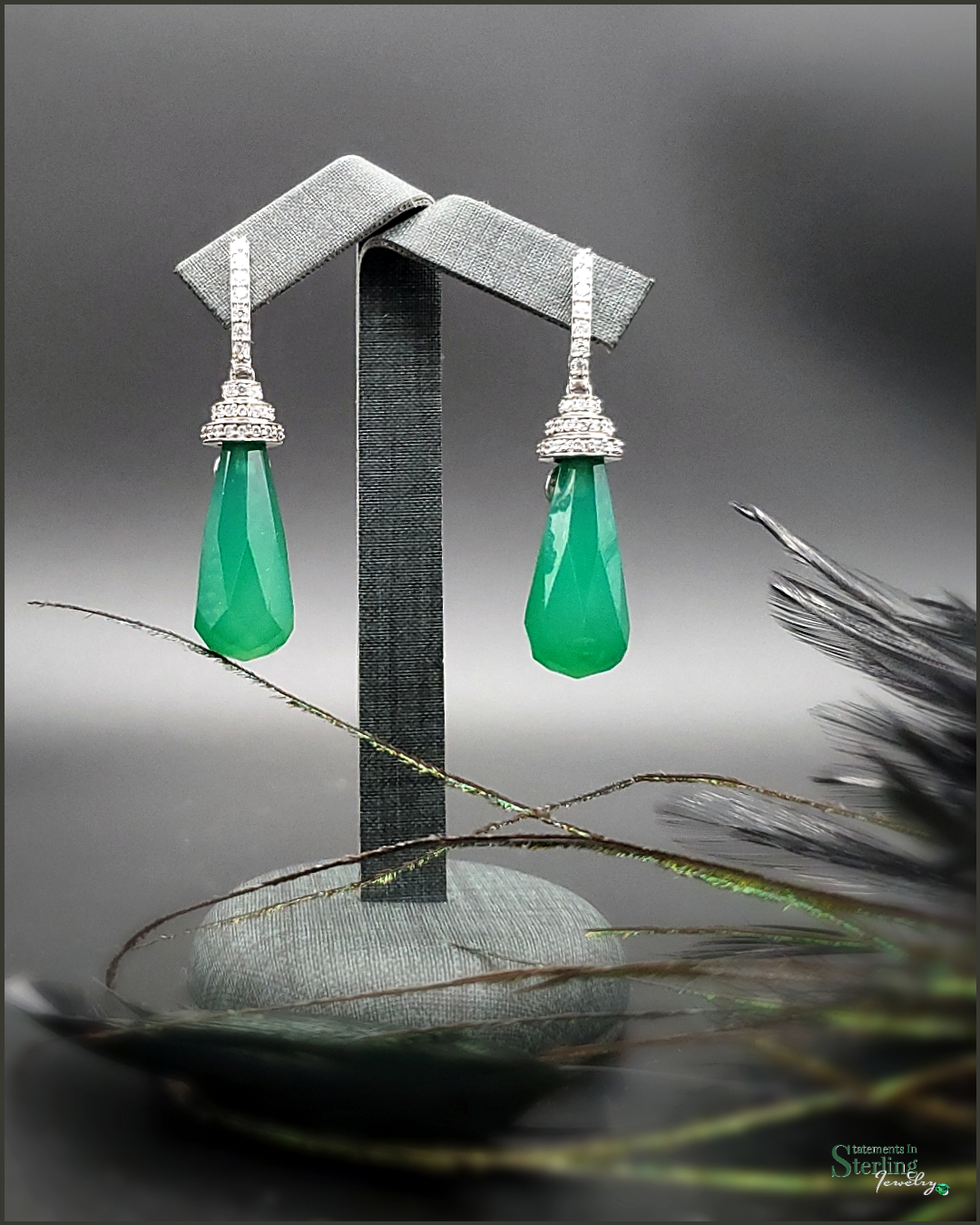 Vintage Sterling Silver Emerald Inspired Earrings and Necklace Set