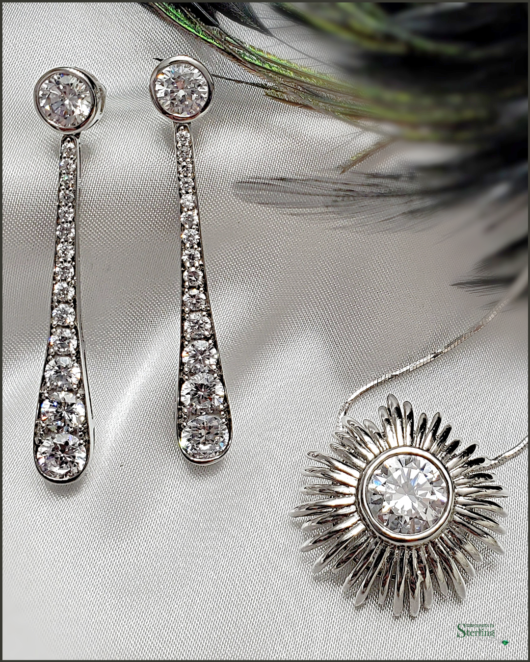 Vintage Sterling Silver Cubic Zirconia Sunburst Pendant