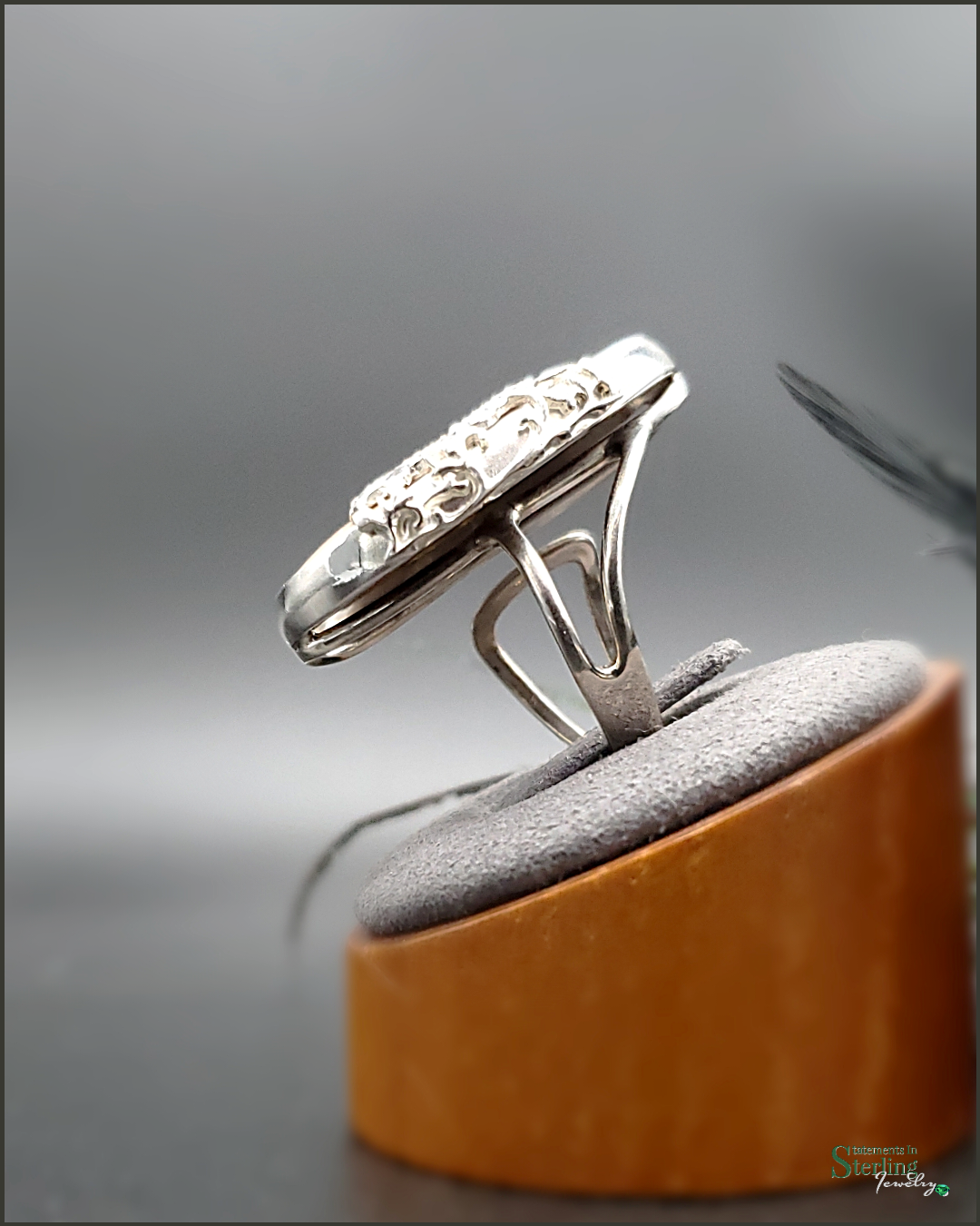 Imperial Jasper and Sterling Silver Leaves Ring