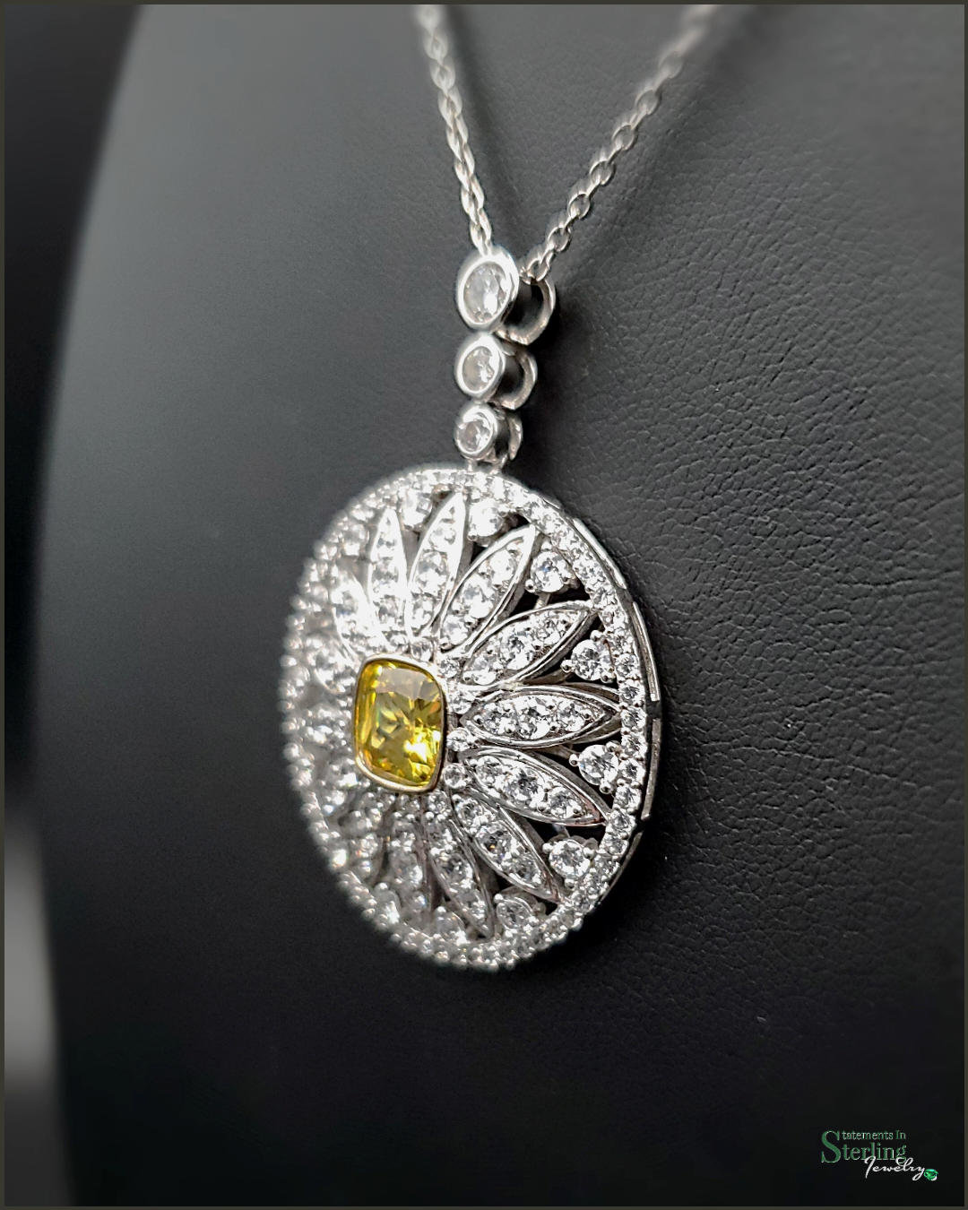 Sterling Silver Canary Cubic Zirconia Vintage Necklace