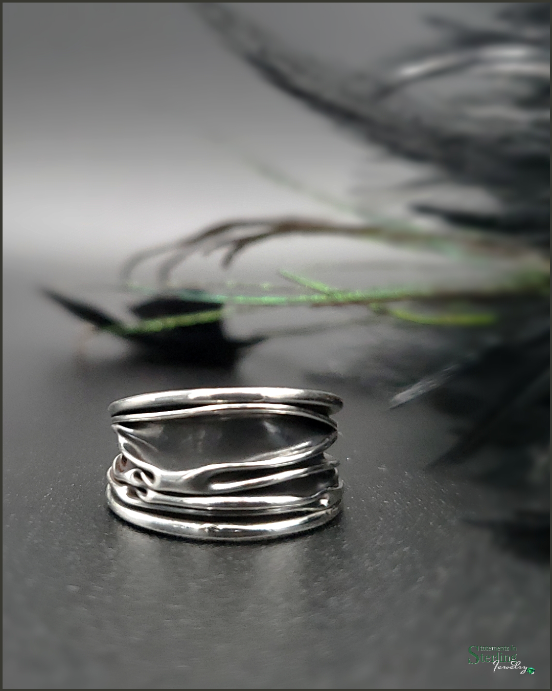 Sterling Silver Crinkle Petite Ring in Oxidized