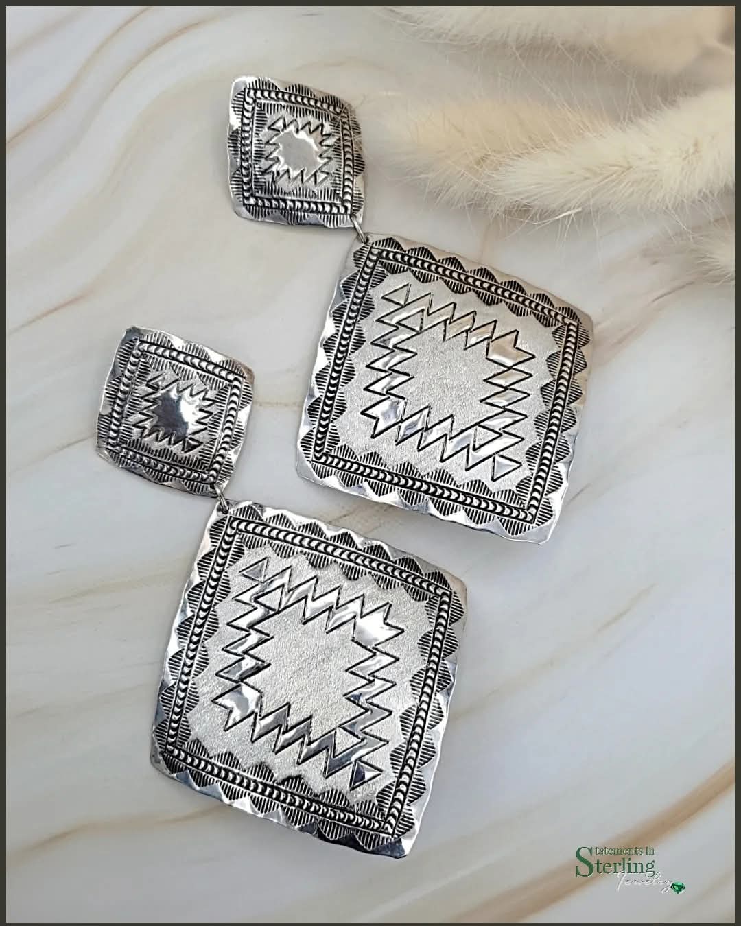 Sterling Silver Oversized Navajo Earrings by Leander Tahe