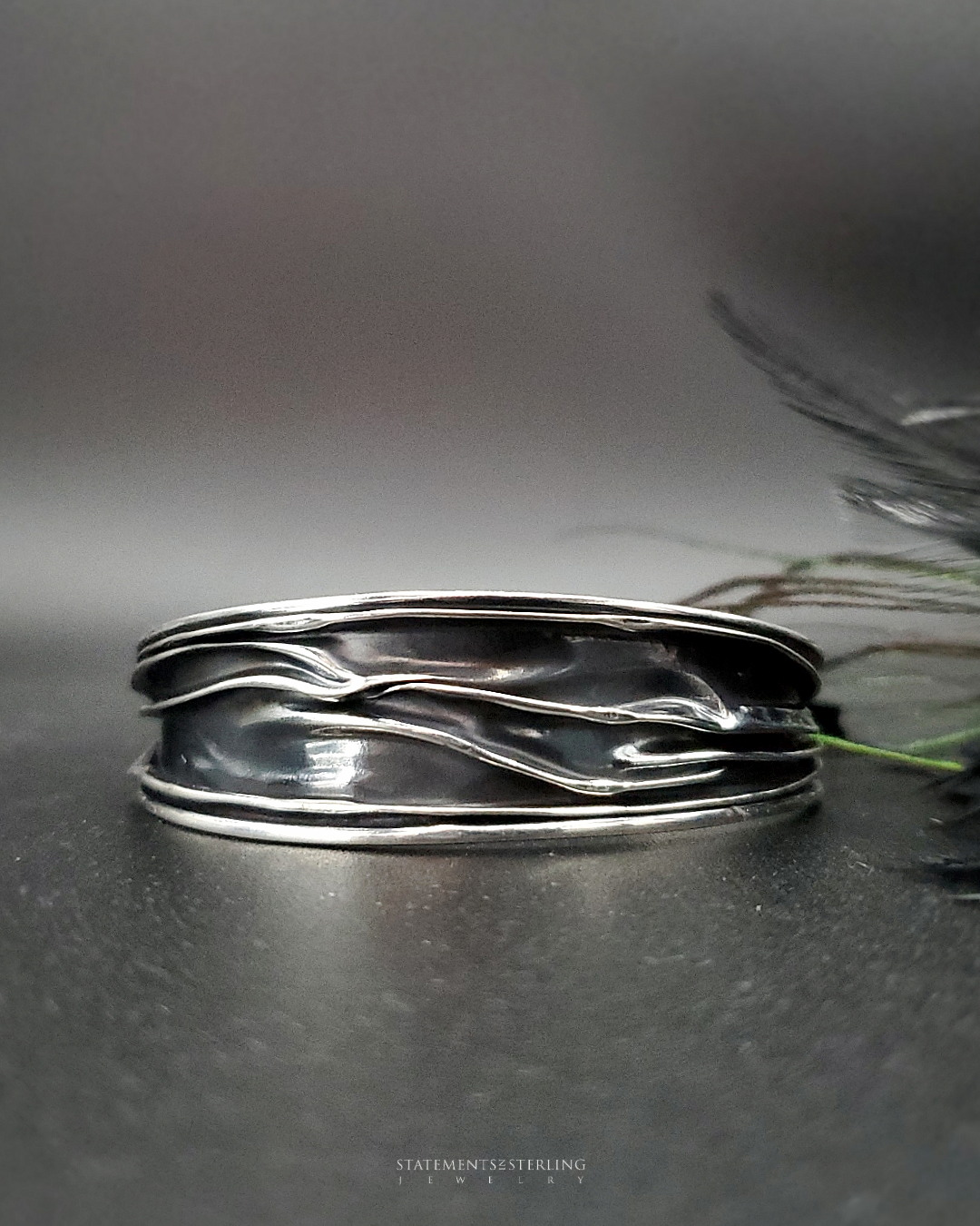 Sterling Silver Crinkle Petite Cuff Bracelet in Oxidized