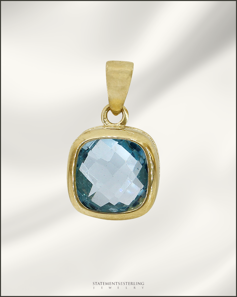10k Gold Gemstone Pendant in Blue Topaz