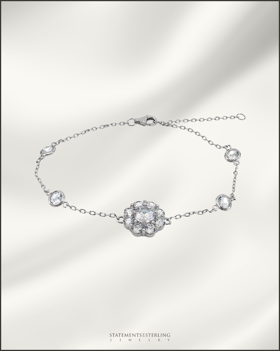 Sterling Silver Cubic Zirconia Flower Bracelet