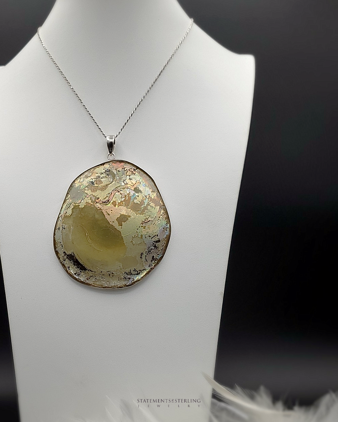 Roman Glass and Sterling Silver Statement Pendant III