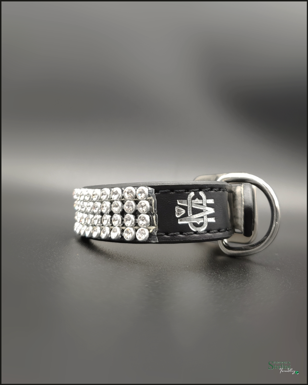 Mutt Couture Rhinestone and Leather Petite Glam Dog Collar in Black