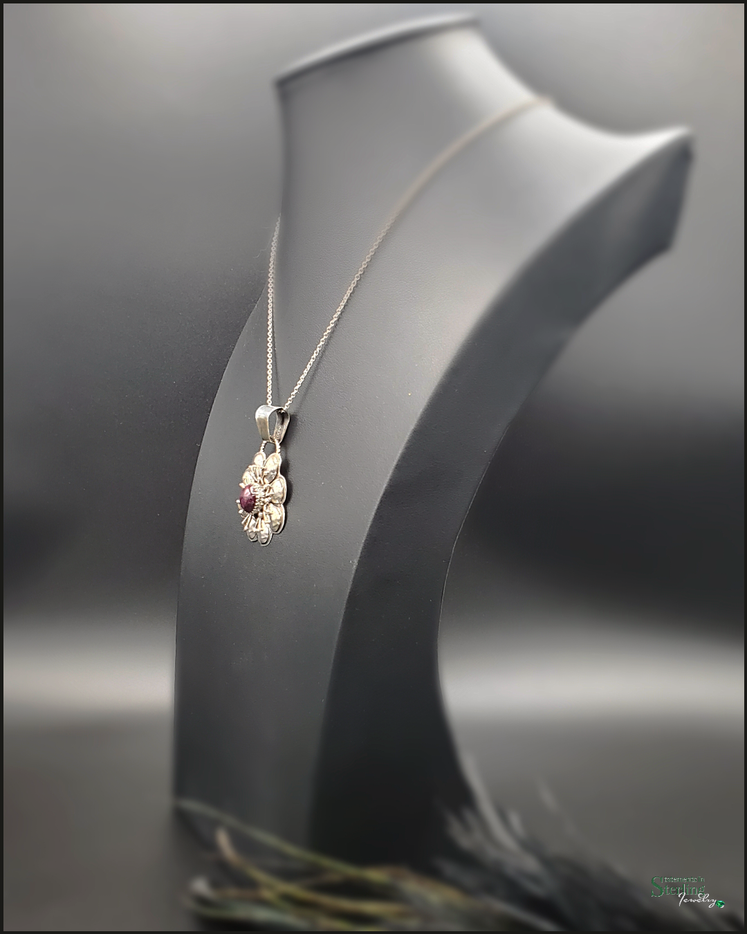 Purple Spiny Oyster and Sterling Silver Flower Pendant by Sandra Parkett