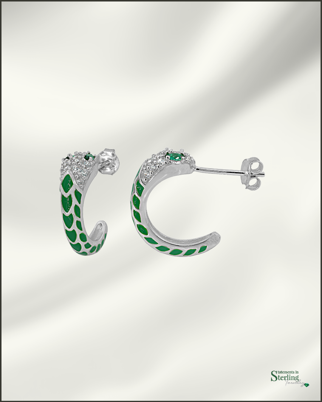 Sterling Silver Serpent Earrings in Rhodium