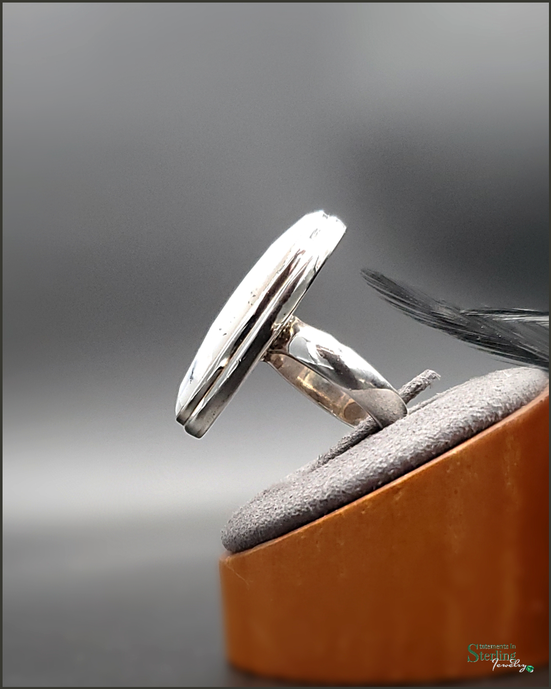 Winter Dendritic Agate and Sterling Silver Faceted Ring