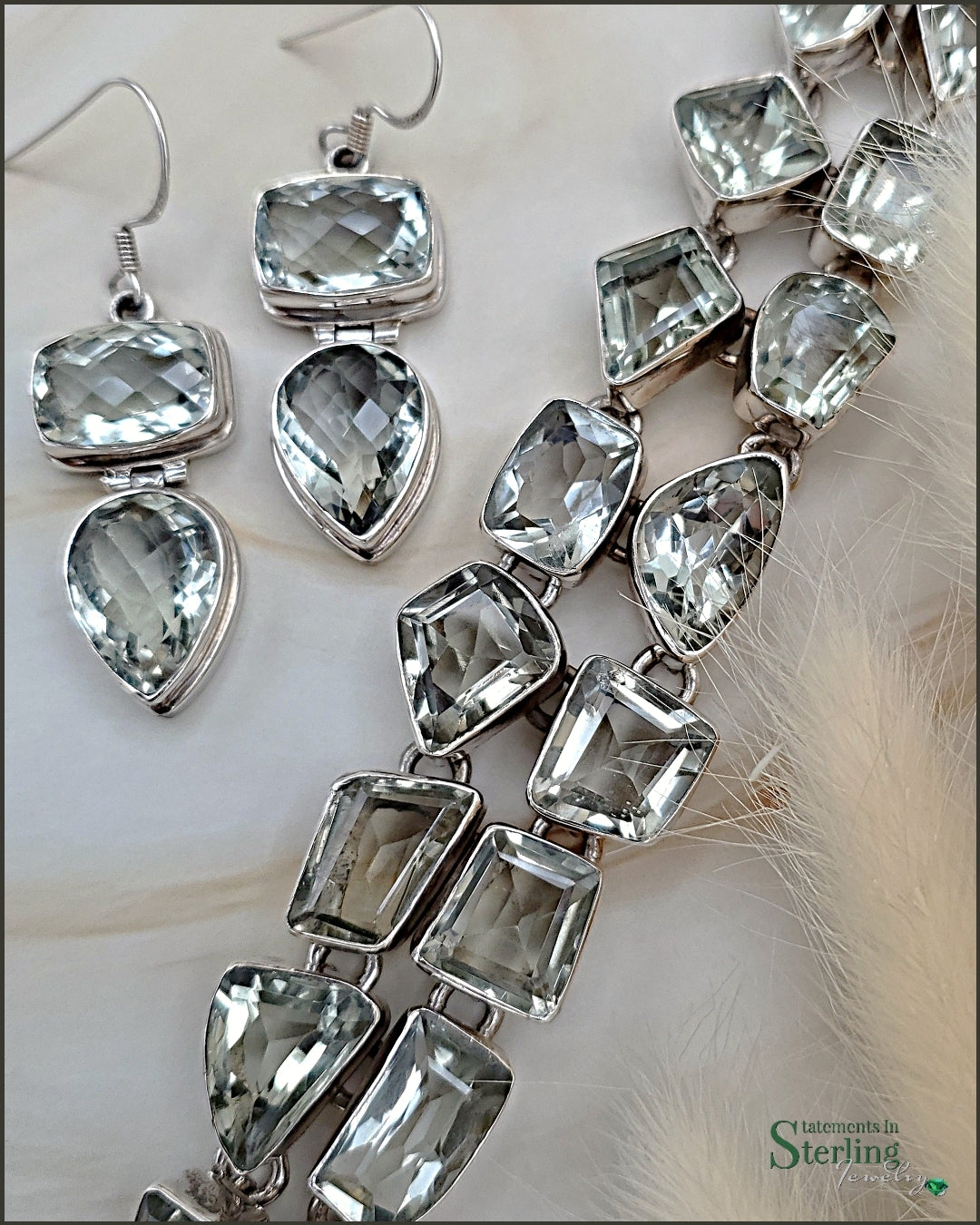 Green Amethyst and Sterling Silver Two Stone Sparkle Earrings