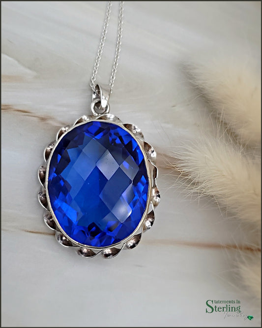 Siberian Blue Quartz and Sterling Silver Pendant