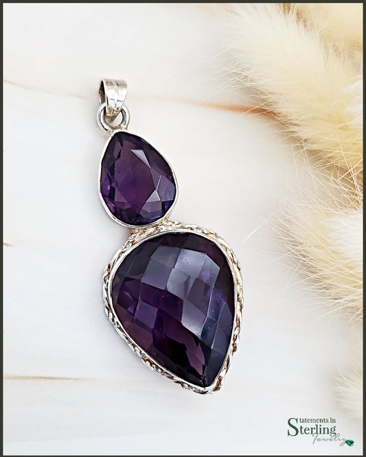 Purple Quartz and Sterling Silver Two Stone Pendant