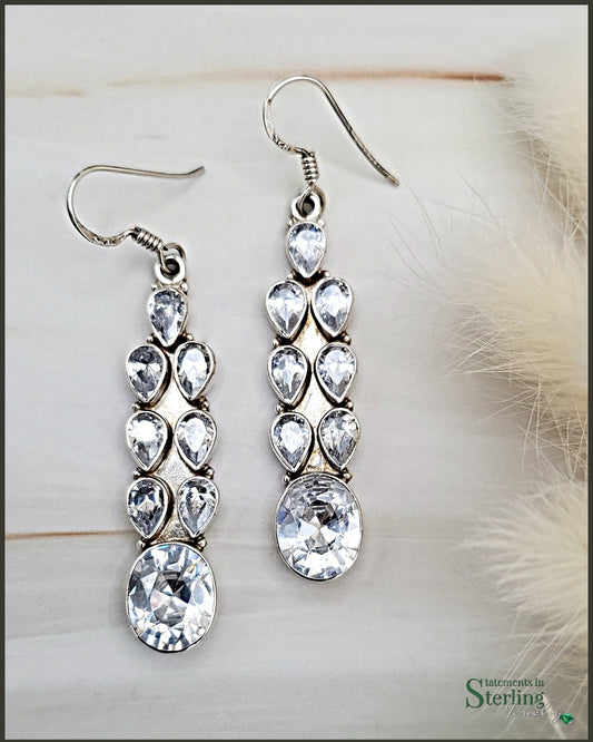 White Topaz and Sterling Silver Drop Earrings
