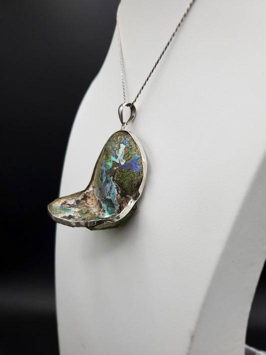 Roman Glass and Sterling Silver Statement Pendant IX