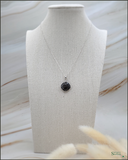Black Rutilated Quartz and Sterling Silver Pendant