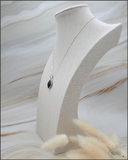 Black Rutilated Quartz and Sterling Silver Pendant