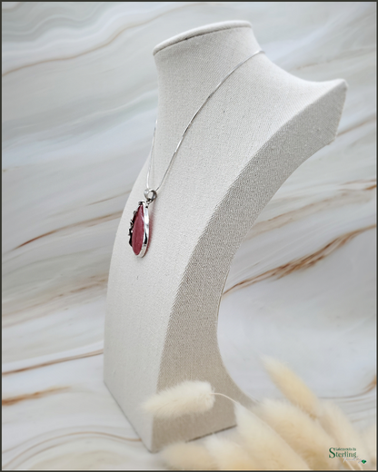 Rhodochrosite and Sterling Silver Teardrop Leaves Pendant