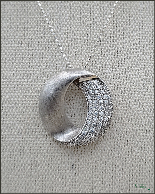 White Topaz and Sterling Silver Pave Circle Pendant
