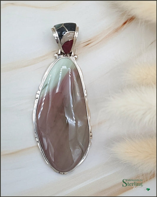 Imperial Jasper and Sterling Silver Pendant With Decorative Gemstone Inlay