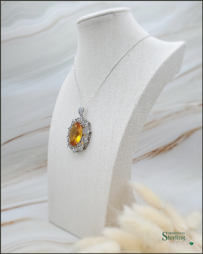 Citrine, White Topaz and Sterling Silver Pendant