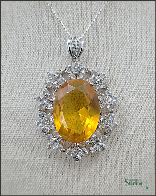 Citrine, White Topaz and Sterling Silver Pendant