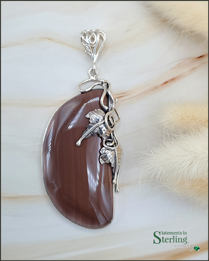 Wild Horse Jasper and Sterling Silver Leaves Pendant