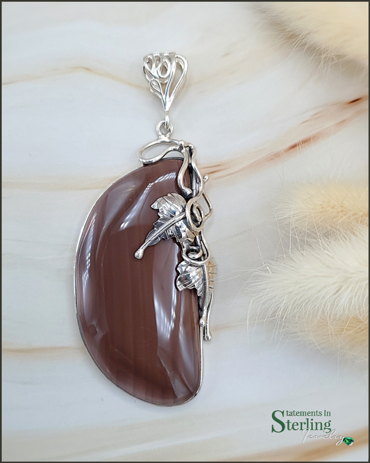 Wild Horse Jasper and Sterling Silver Leaves Pendant