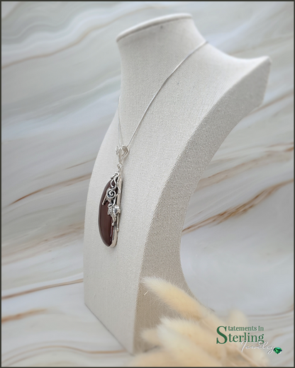 Wild Horse Jasper and Sterling Silver Leaves Pendant