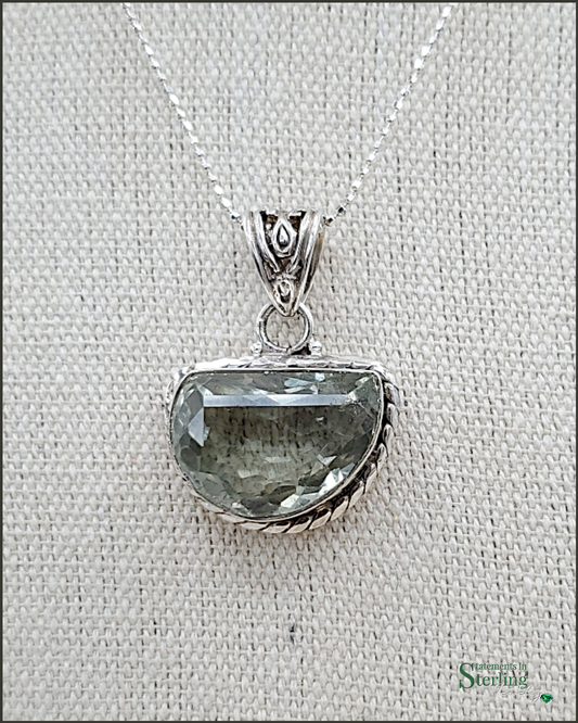 Green Amethyst and Sterling Silver Abstract Pendant