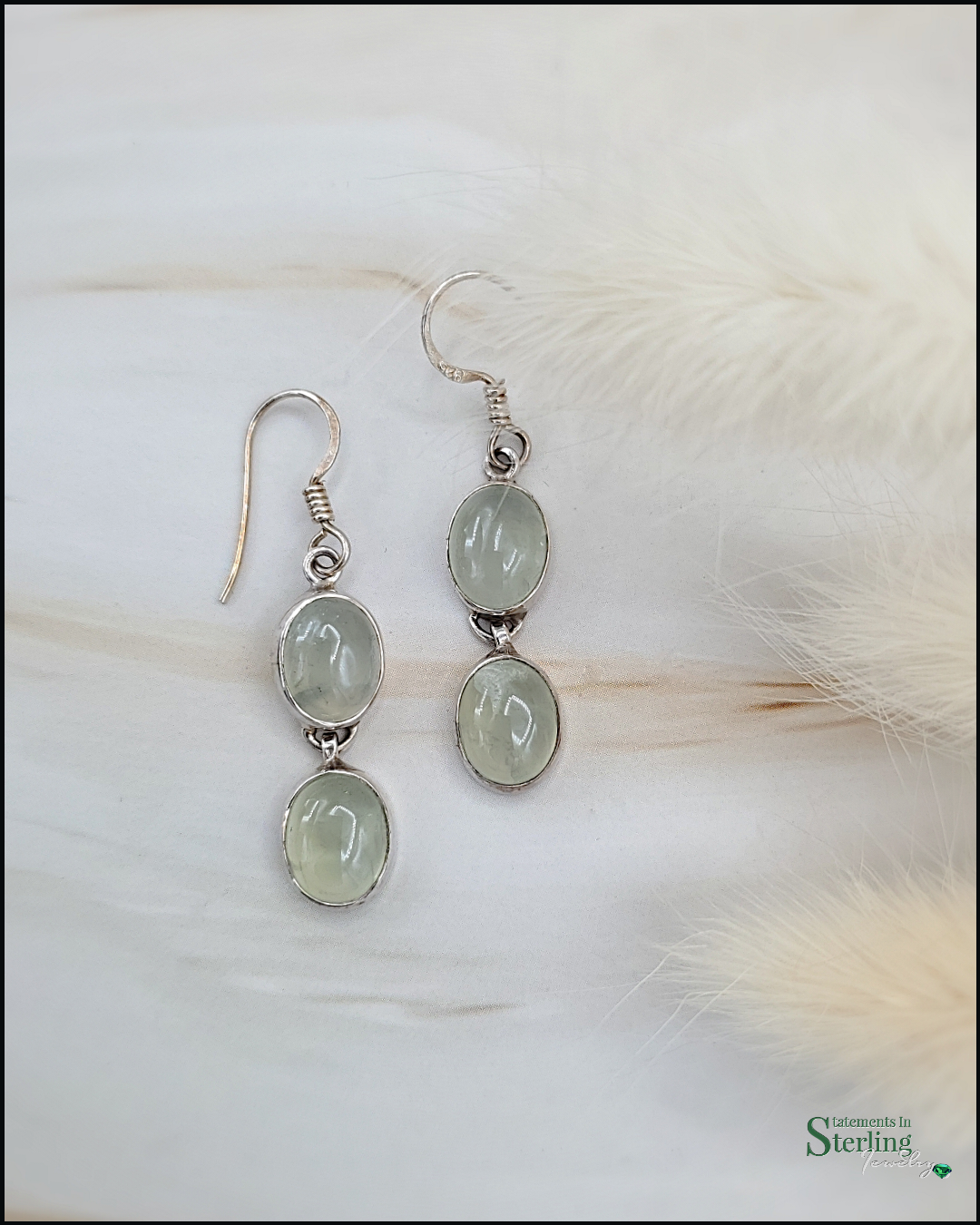 Moss Prehnite Cabochon and Gemstone Sterling Silver Necklace and Earrings Set